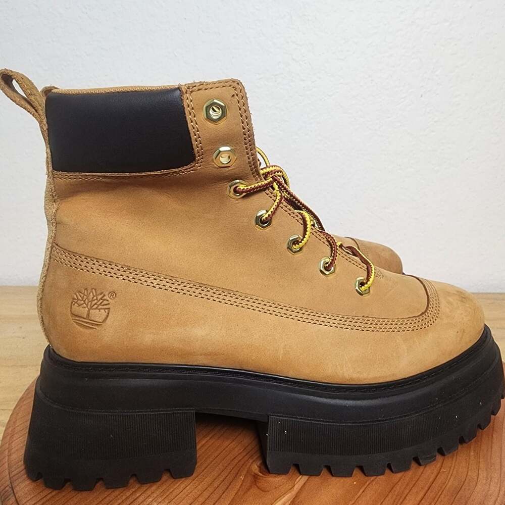 Timberland Boots Womens Size 9.5 Brown Nubuck Platform Ankle Lug Sole A2KMU